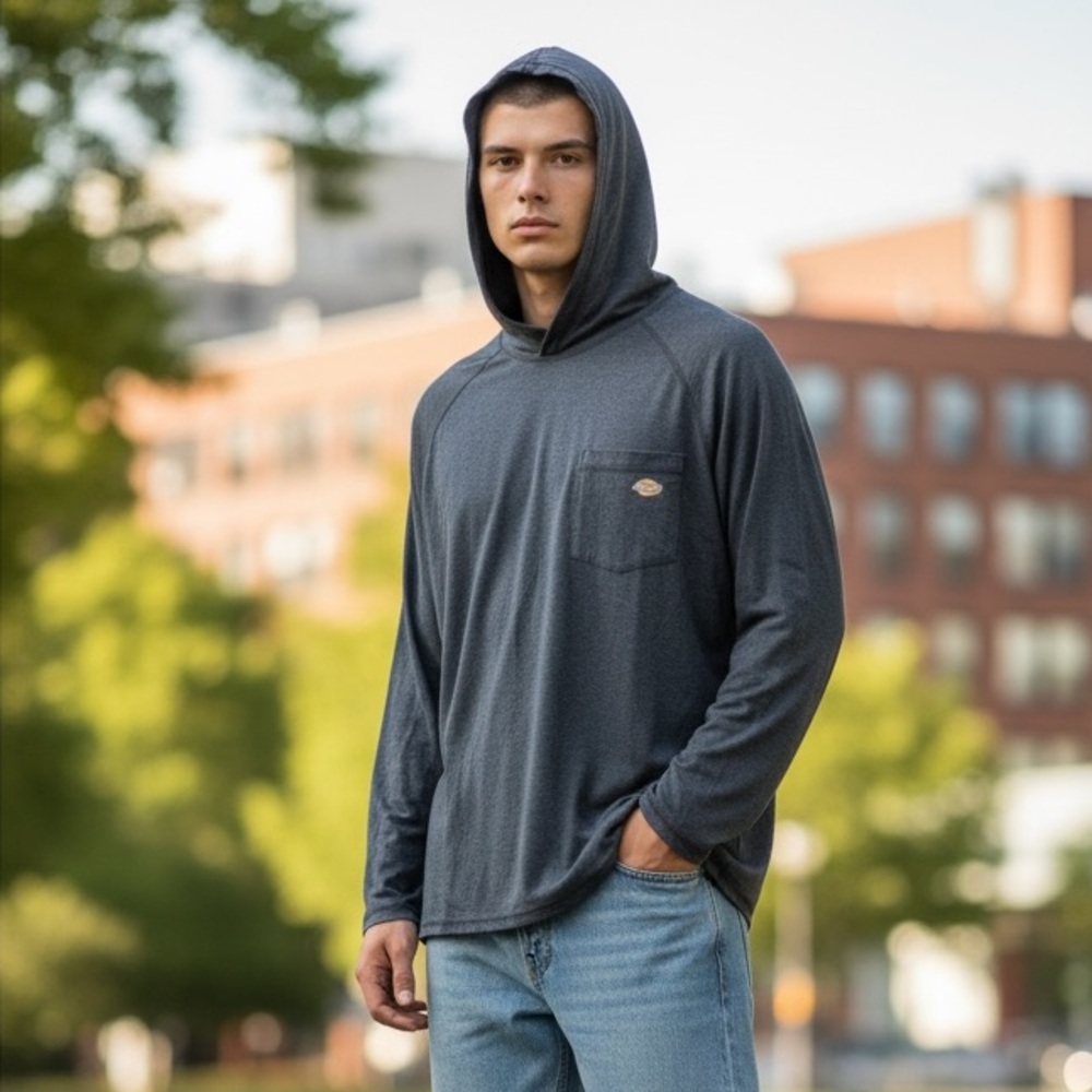 Dickies // Men's // Navy // Hooded Long Sleeve Pocket Shirt